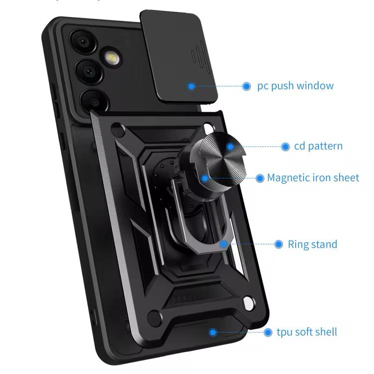 Military-Grade Armor Shockproof Case with Sliding Camera Cover & Ring Kickstand | For iPhone, Samsung Galaxy, Pixel – Drop Protection MIL-STD 810G