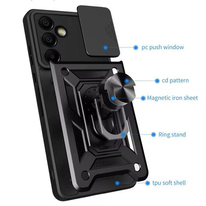 Military-Grade Armor Shockproof Case with Sliding Camera Cover & Ring Kickstand | For iPhone, Samsung Galaxy, Pixel – Drop Protection MIL-STD 810G