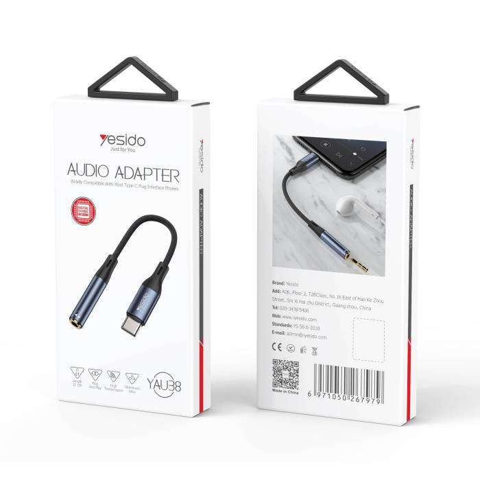 Yesido YAU38 Aluminium Alloy Nylon USB-C to 3.5mm Aux Audio Jack Cable