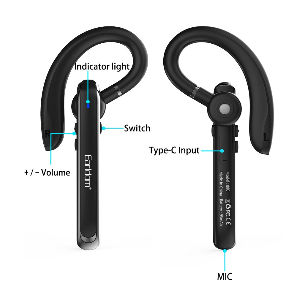 Bluetooth earphone Earldom ET-BH65, Handsfree, Black, Single