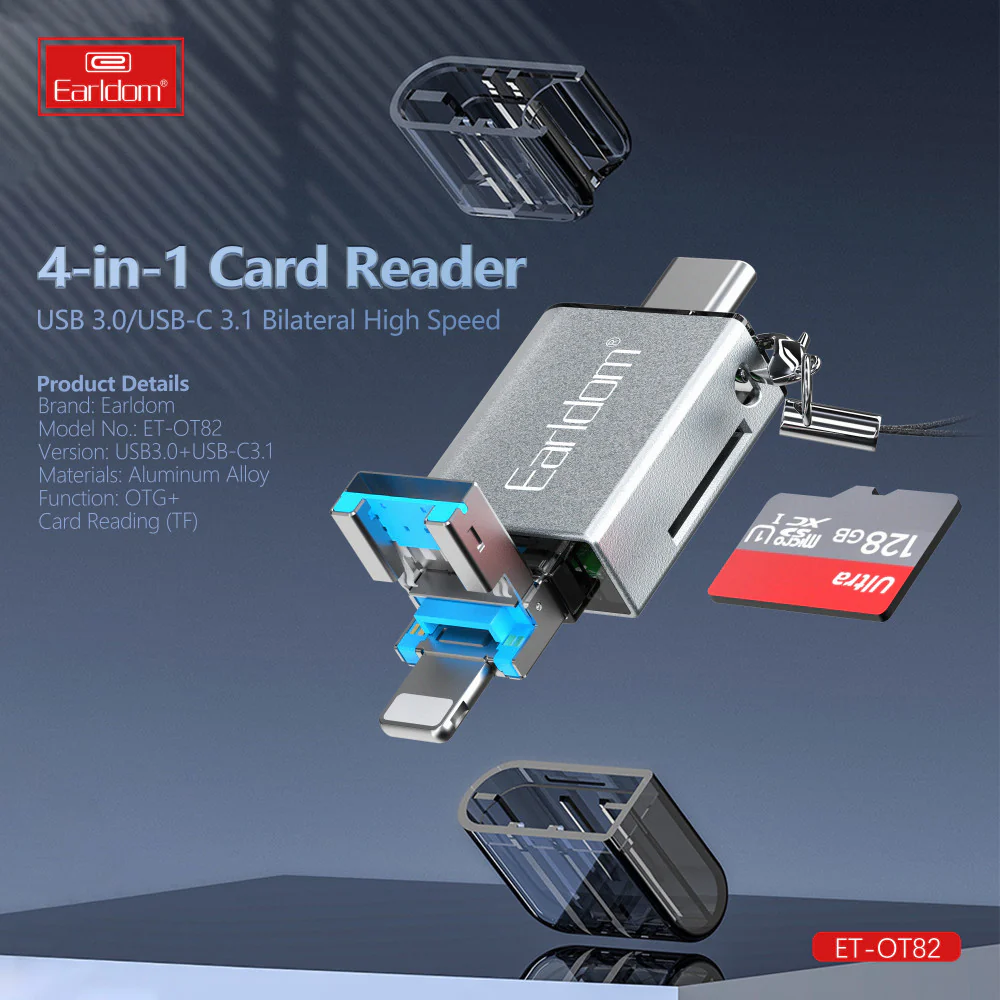 4 In 1 Mini Aluminium Card Reader By Earldom“ Premium Quality, Stylish & Durable Protective Case
