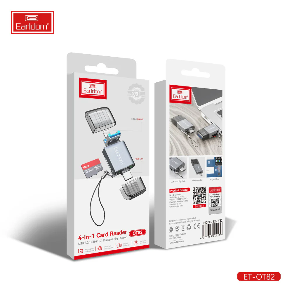4 In 1 Mini Aluminium Card Reader By Earldom“ Premium Quality, Stylish & Durable Protective Case