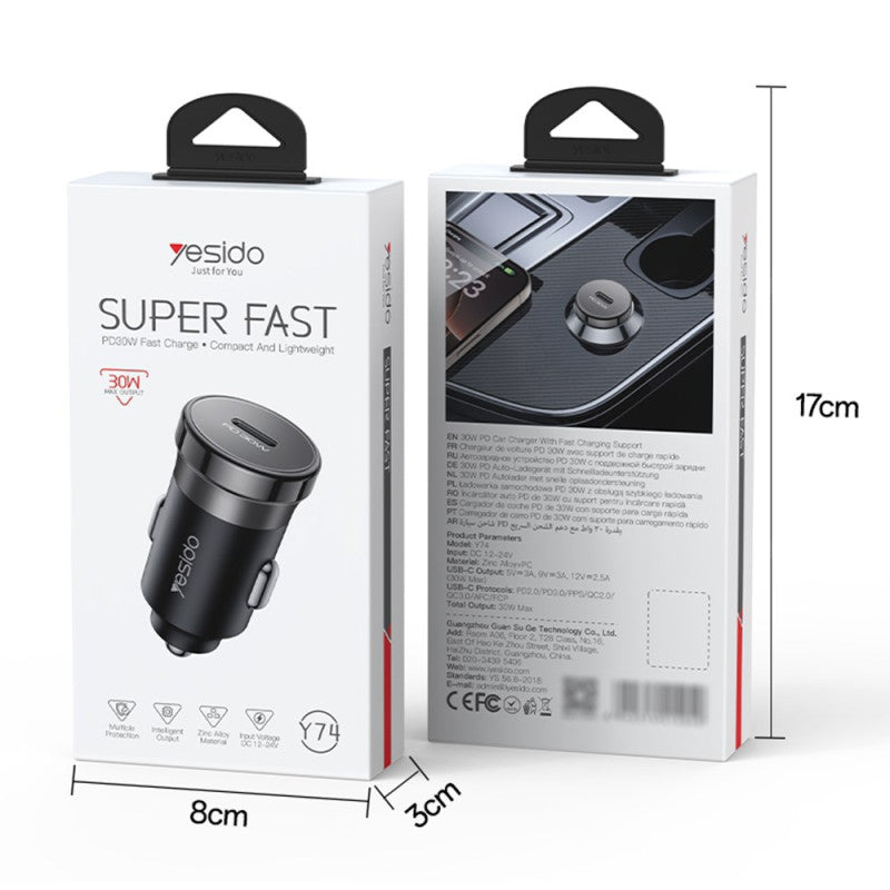 Yesido Zinc Alloy PD 30W Fast Car Charger Y74 | Smartphone and Tablet/iPad | Quick Charger