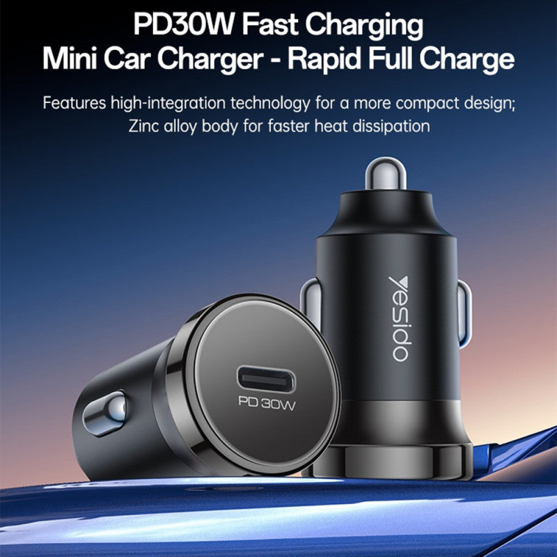 Yesido Zinc Alloy PD 30W Fast Car Charger Y74 | Smartphone and Tablet/iPad | Quick Charger