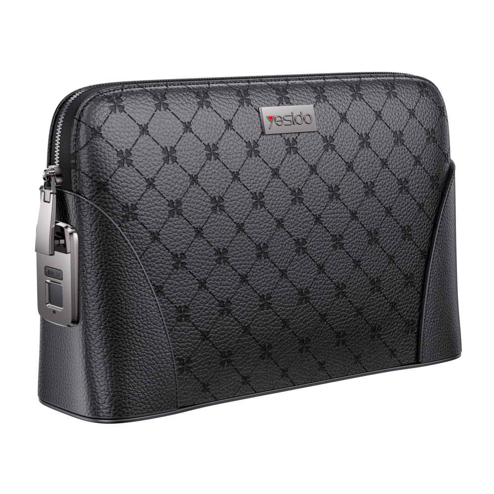 Elegant Women’s Leather Clutch Smart Fingerprint Unlock Bag with Chain Strap