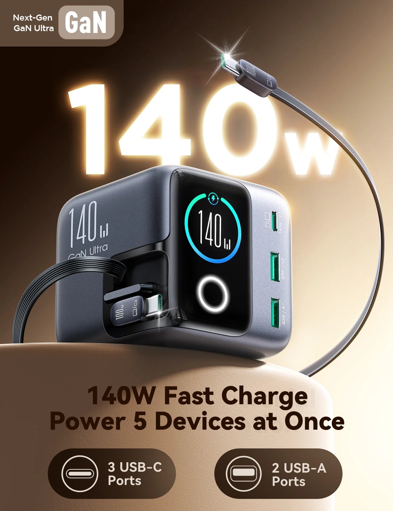 Joyroom JR-TRD01 Podix 140W GaN Charger | 5-Port Desktop Charging Hub