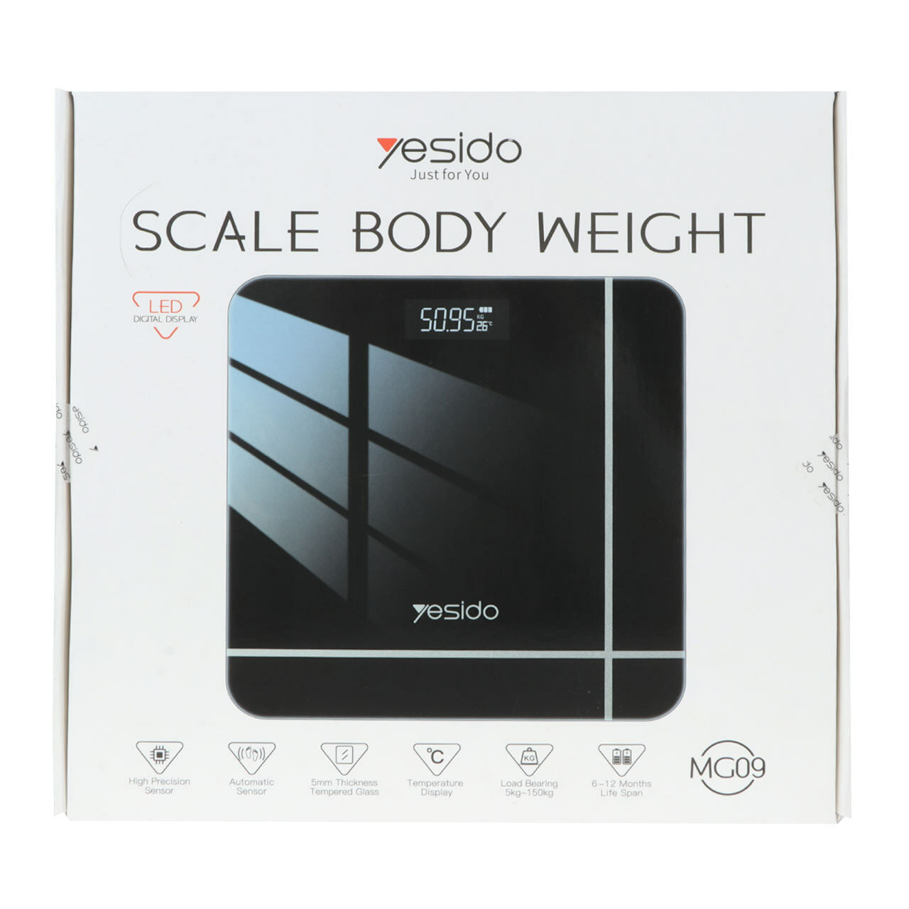 Digital Body Weight Scale LED Display Tempered Glass 150kg MG09