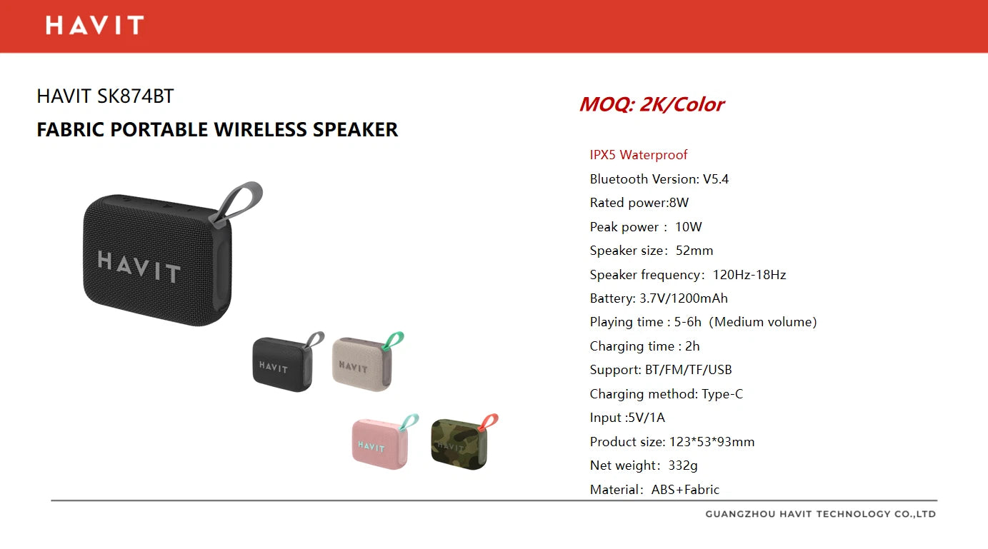 HAVIT SK874BT Portable Waterproof Wireless Speaker | 8hrs Playtime | Multifunctional