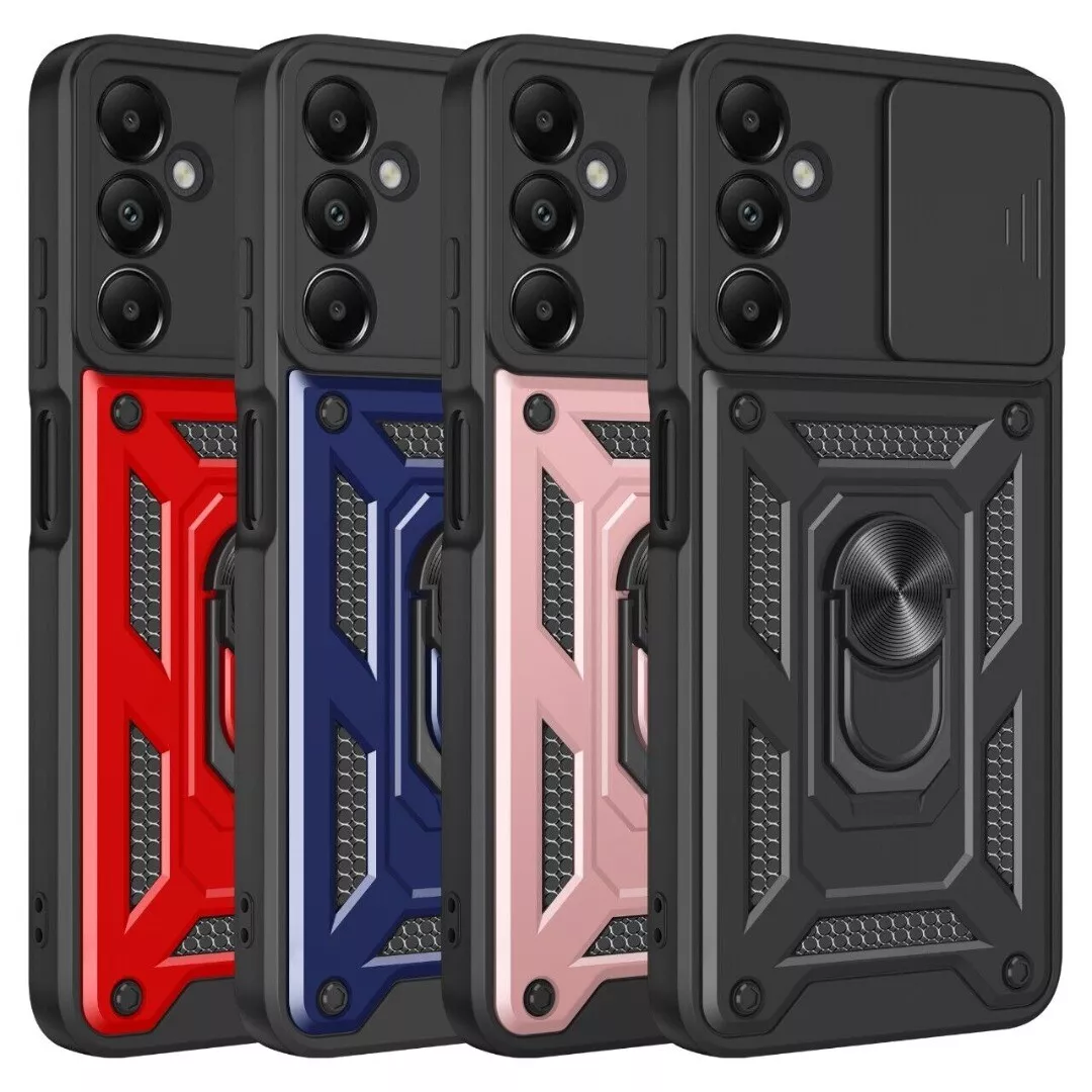 Military-Grade Armor Shockproof Case with Sliding Camera Cover & Ring Kickstand | For iPhone, Samsung Galaxy, Pixel – Drop Protection MIL-STD 810G