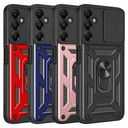 Military-Grade Armor Shockproof Case with Sliding Camera Cover & Ring Kickstand | For iPhone, Samsung Galaxy, Pixel – Drop Protection MIL-STD 810G