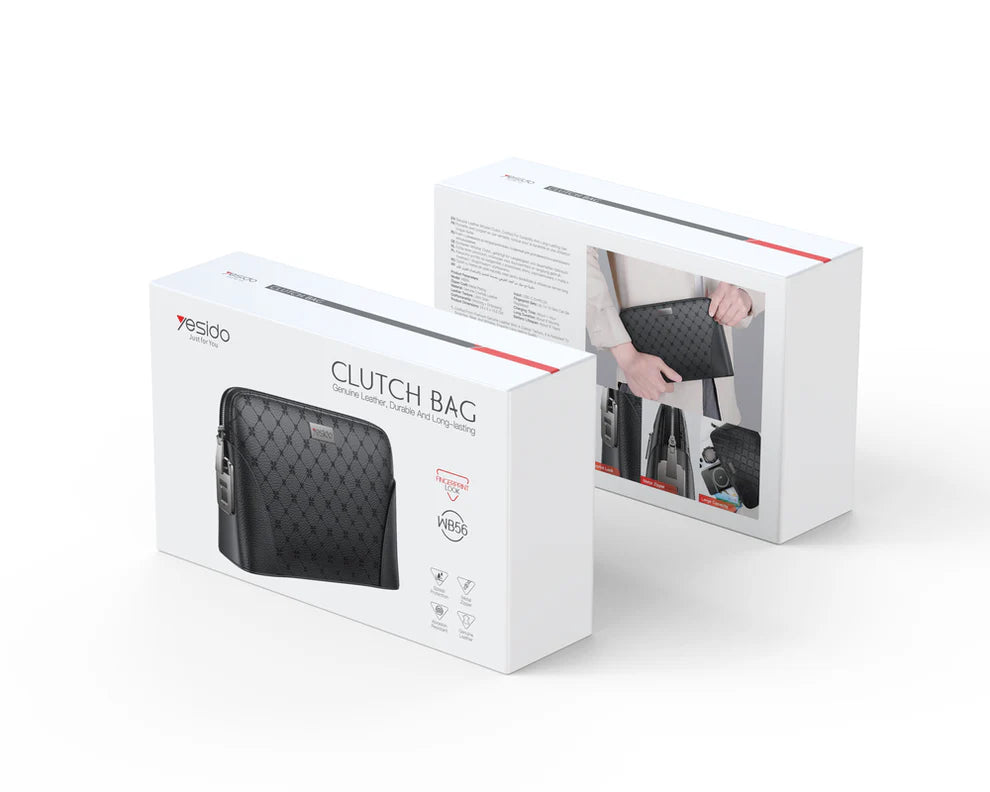 Elegant Women’s Leather Clutch Smart Fingerprint Unlock Bag with Chain Strap