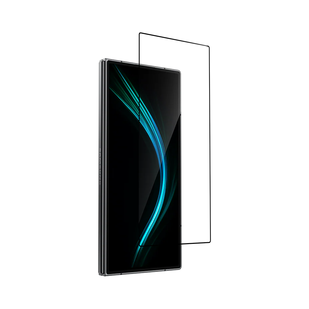 Smartphone with a glass screen protector on a white background