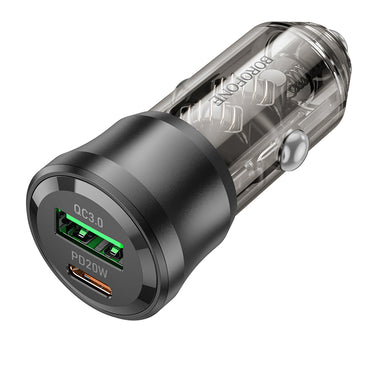 Borofone BZ25 Journey Car Charger – 38W PD USB & Type-C Fast Charging with Type-C Cable, 3A, Black